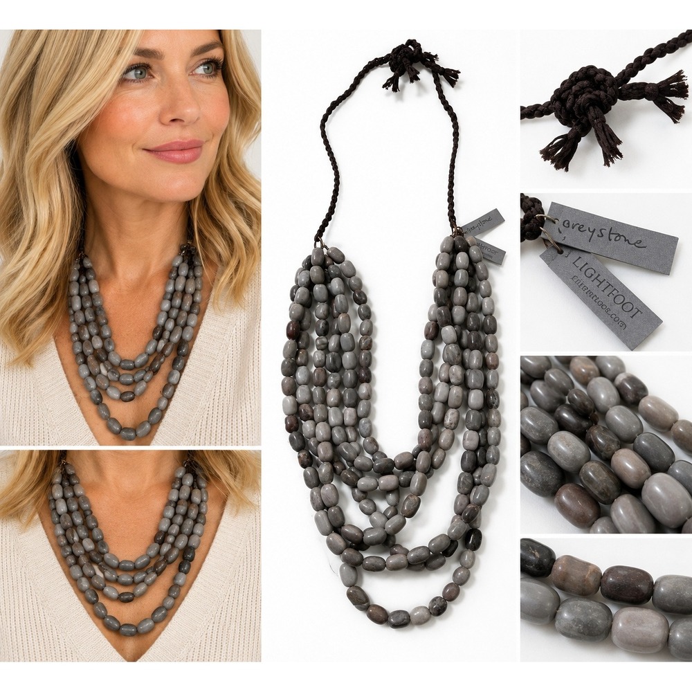 Lightfoot Necklace Women OS Grey Greystone Multi-Strand Beaded Braided Cord Boho